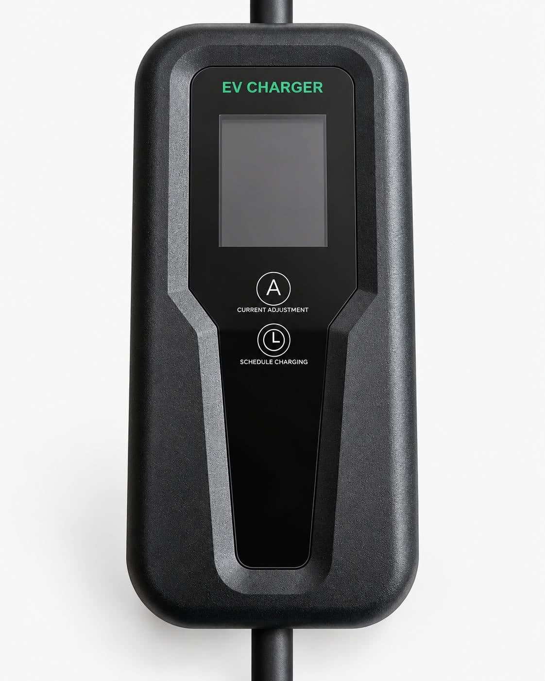 Cargador portátil Voltiva A02: caja de control con pantalla LCD y botones de ajuste de corriente y programación